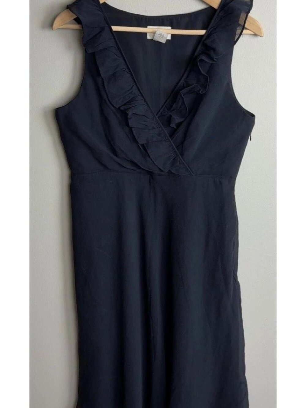 J.Crew Navy Blue Sleeveless Ruffled V-Neck Silk Dress Size 10P Women’s